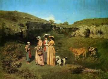  ladies Art - The Young Ladies of the Village Realist Realism painter Gustave Courbet